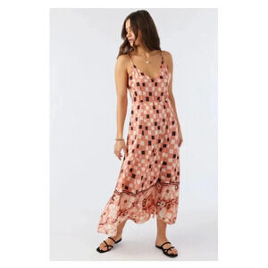 *Missing Waist Tie * O'Neill Peach Fuzz Print Dorthie Maxi Dress Size Small